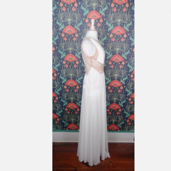 Bcbg Max Azria Gisela White Beige Embroidered Cut Out Waist Chiffon Gown Dress 8 - Picture 8 of 11